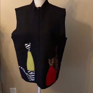 Coldwater Creek black wool vest with cats, L